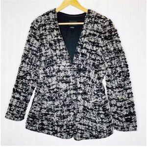Club Monaco Lilias Wool Blend Boucle Blazer grey black white 6